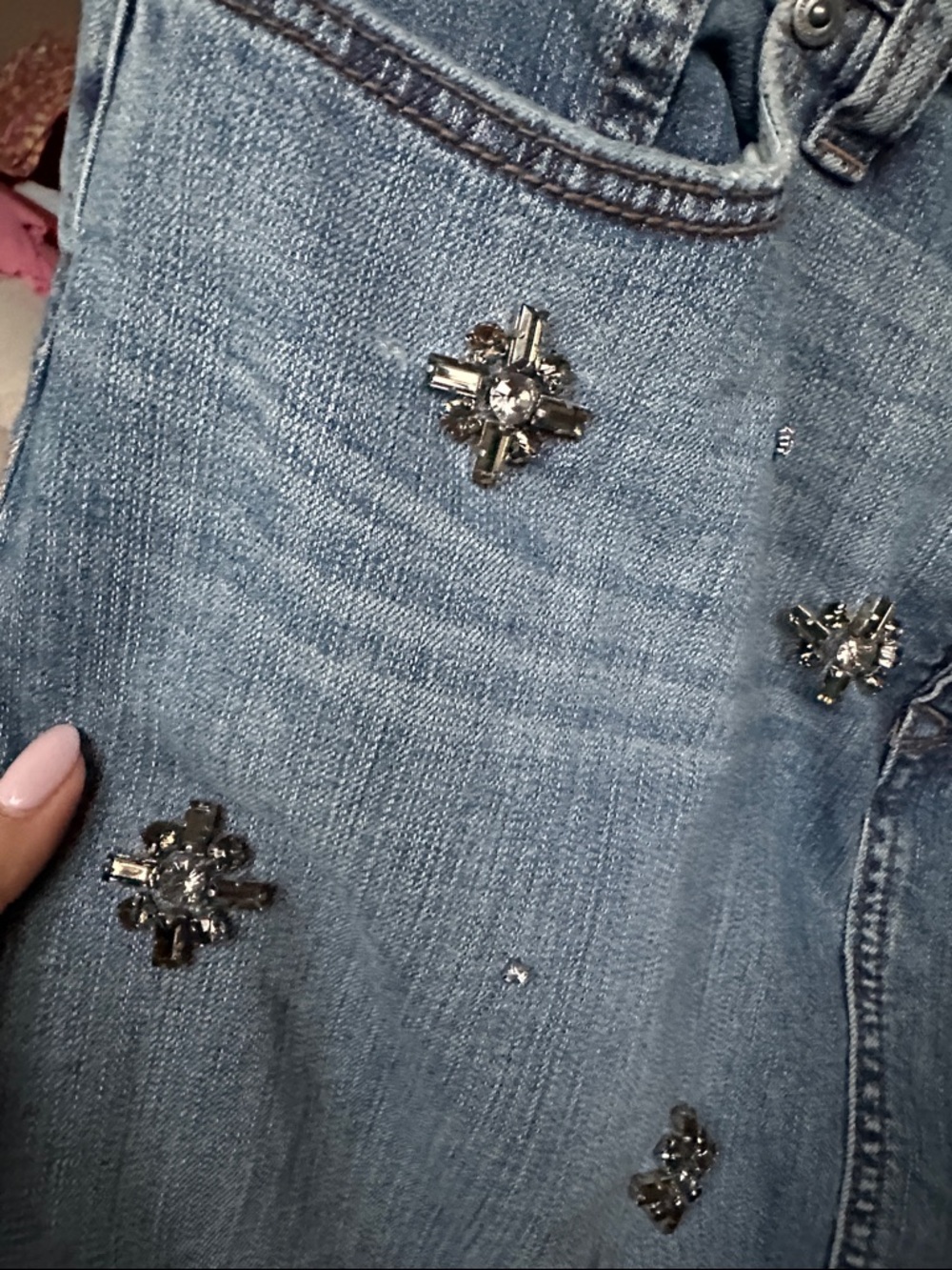 LOFT Light Blue Embellished Denim Skirt - Picture 4 of 6